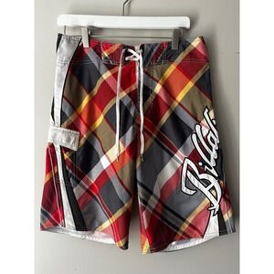 Billabong Mark Occhilupo Signature Board Shorts Mens 30 Vintage Plaid Rare Red